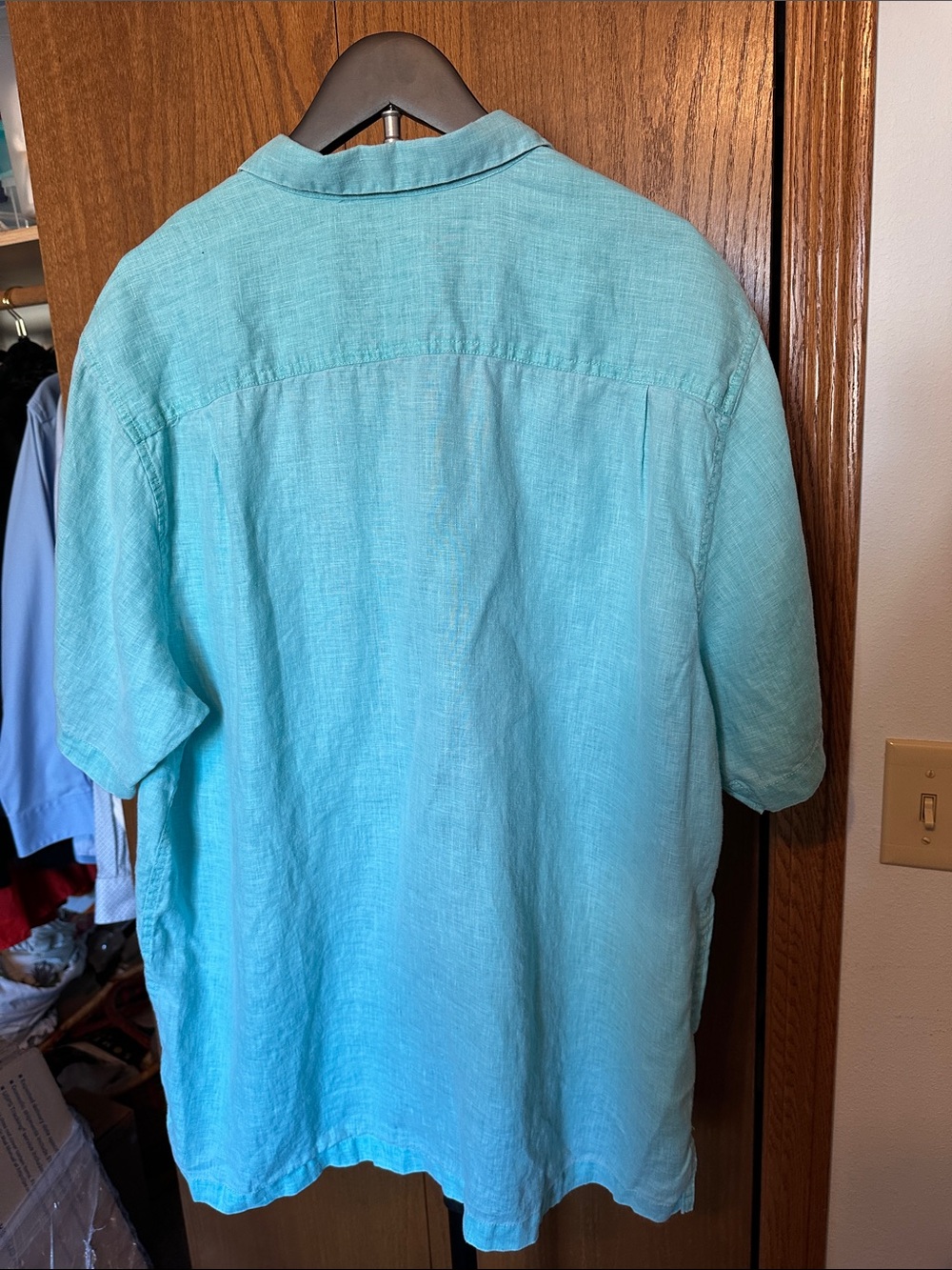 Tommy Bahama Light Aqua Blue 100% Linen Short Sleeve Button Down Shirt XL EUC - Picture 6 of 9